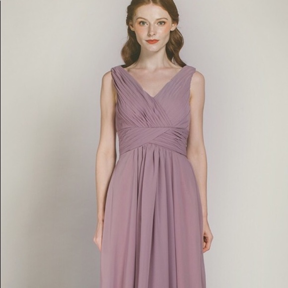 ⭐️Lavender Chiffon Long Bridesmaid Dress V-neck - Picture 6 of 6